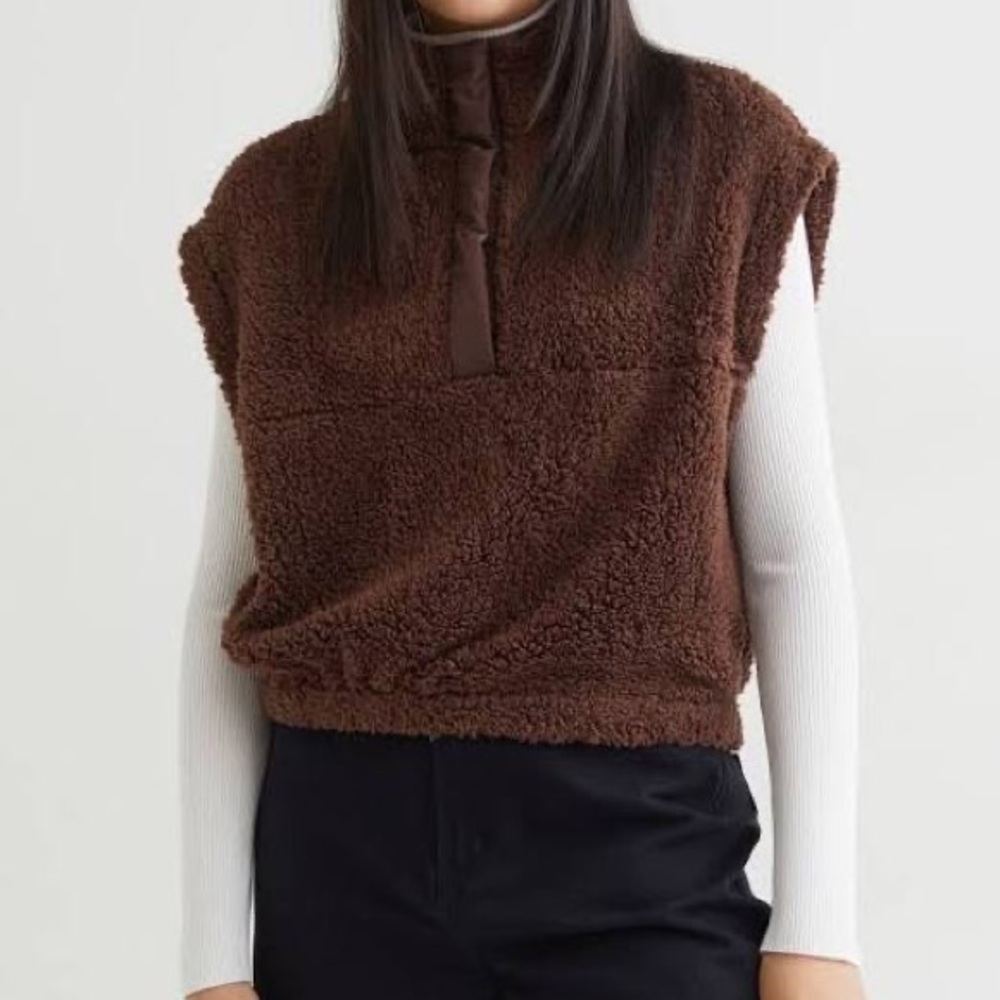 H&M Brown Faux Shearling Vest, Size XS